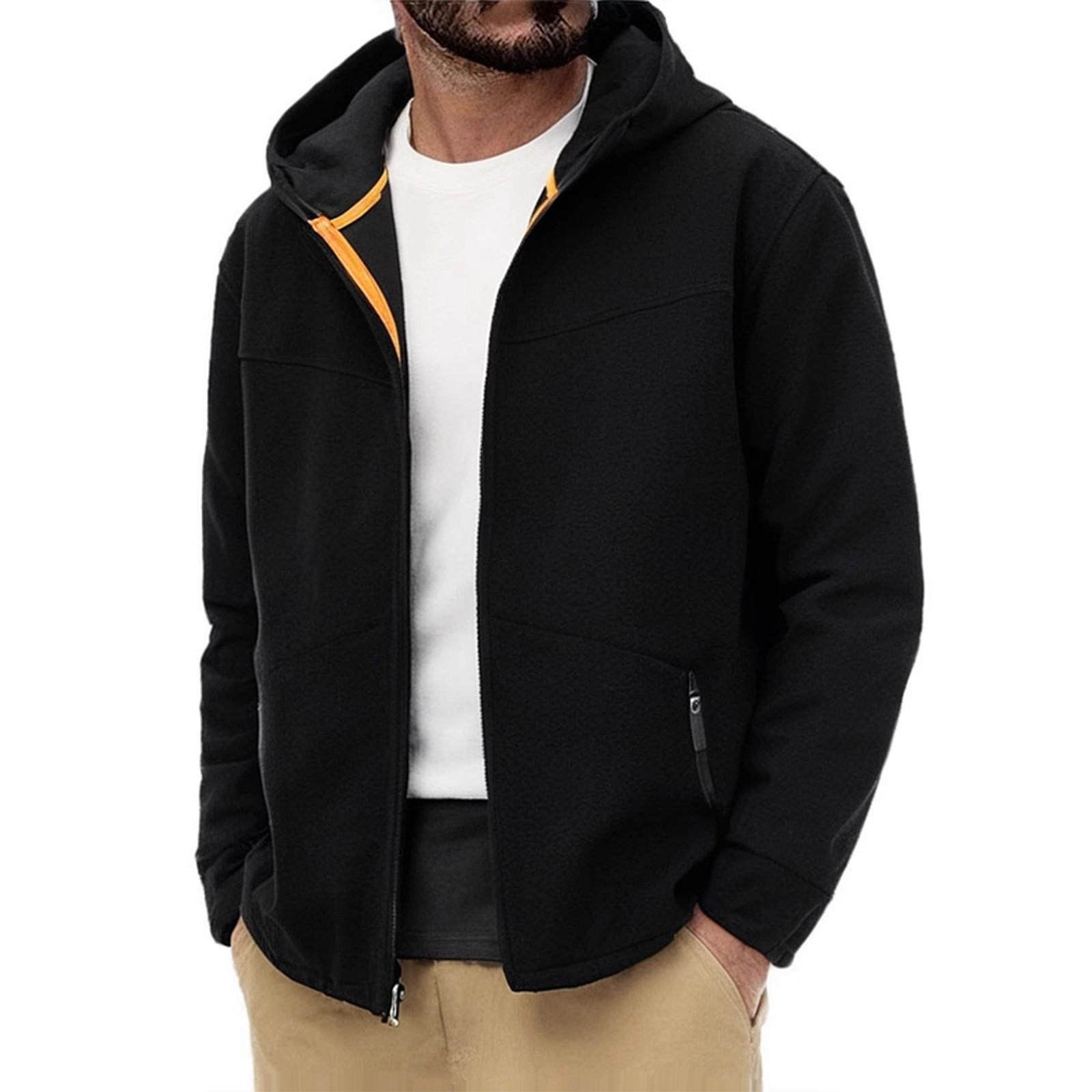 

Мужская толстовка с капюшоном на молнии, кардиган для активного отдыха, двухсторонний флисовый с капюшоном и множеством карманов L чёрный