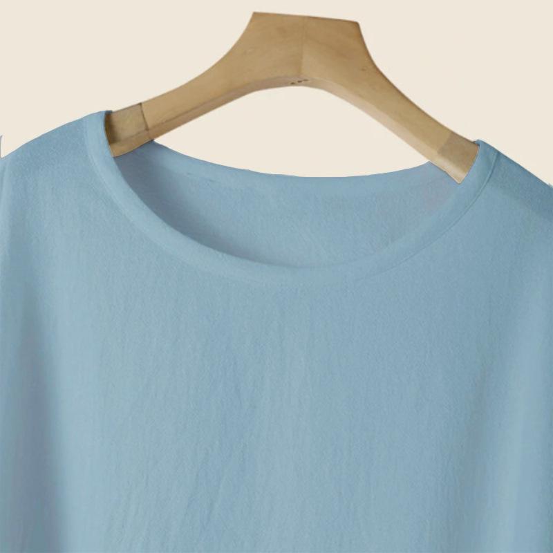 2026 Comfortable Plus Size European & American Casual Cotton Linen Drop Shoulder Loose Solid Color Women's Top