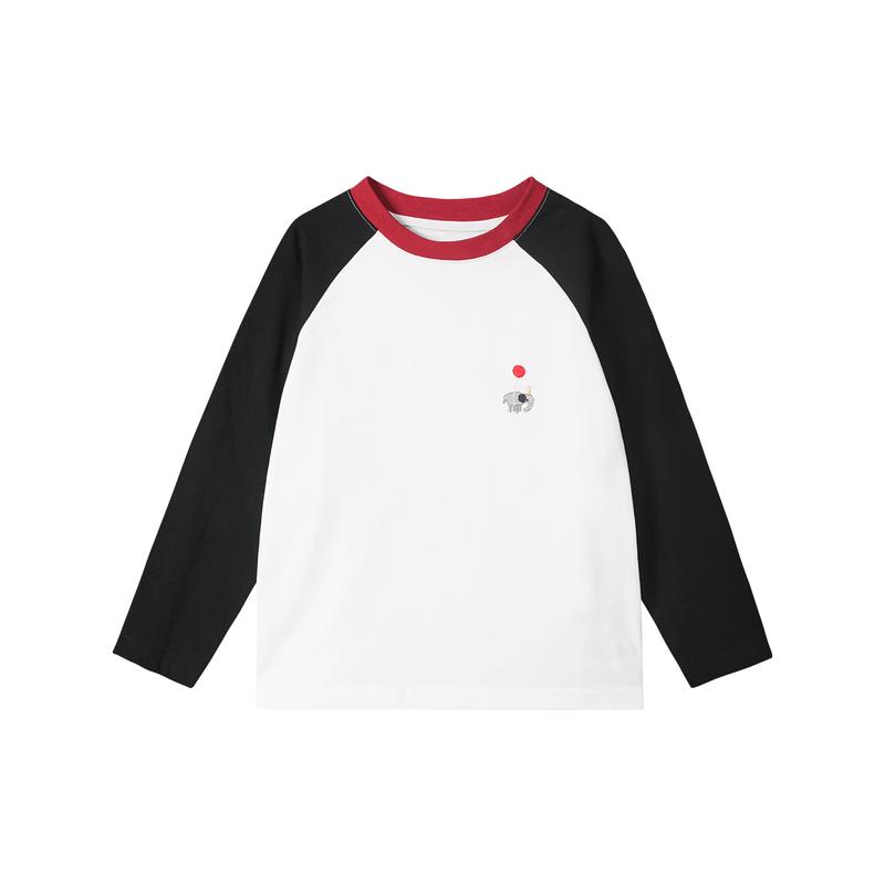 LUSON Girls' Pure Cotton Color-block Raglan Long Sleeve T-shirt