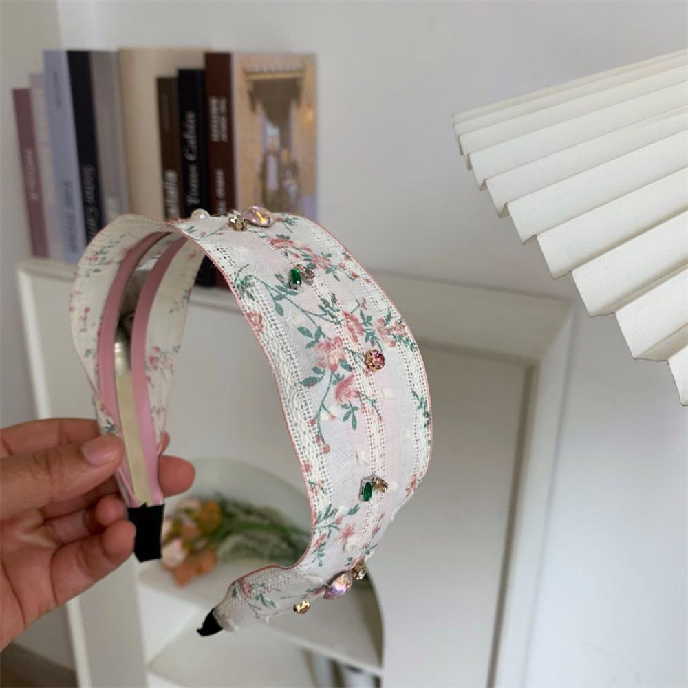 Floral Bow Hair Rope Wide Edges Rhinestone Hair Band Creative Embroidery Lace Headband  Women