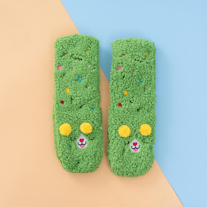 Lamb wool floor socks children's cartoon embroidery foot warm home sleep socks autumn and winter fleece thickened warm confinement socks