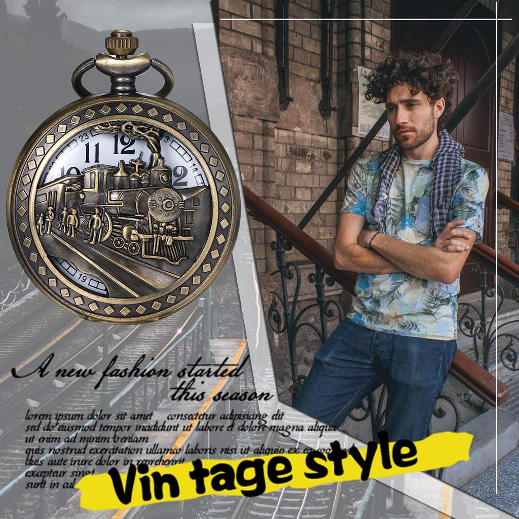 JEWELRYWE Ceas de buzunar Tren antic Ceas cu pandantiv Ceas analog de buzunar Ceas cu pandantiv Colier pentru bărbați Ceremonia majoratului Aniversare de naștere