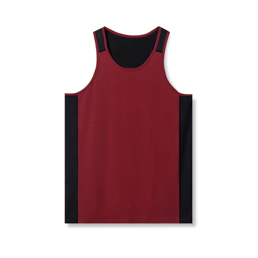 Net Hole Splicing Breathable Sports Vest Men's Round Neck Solid Color Outdoor Running Fitness Casual Vest Cotton