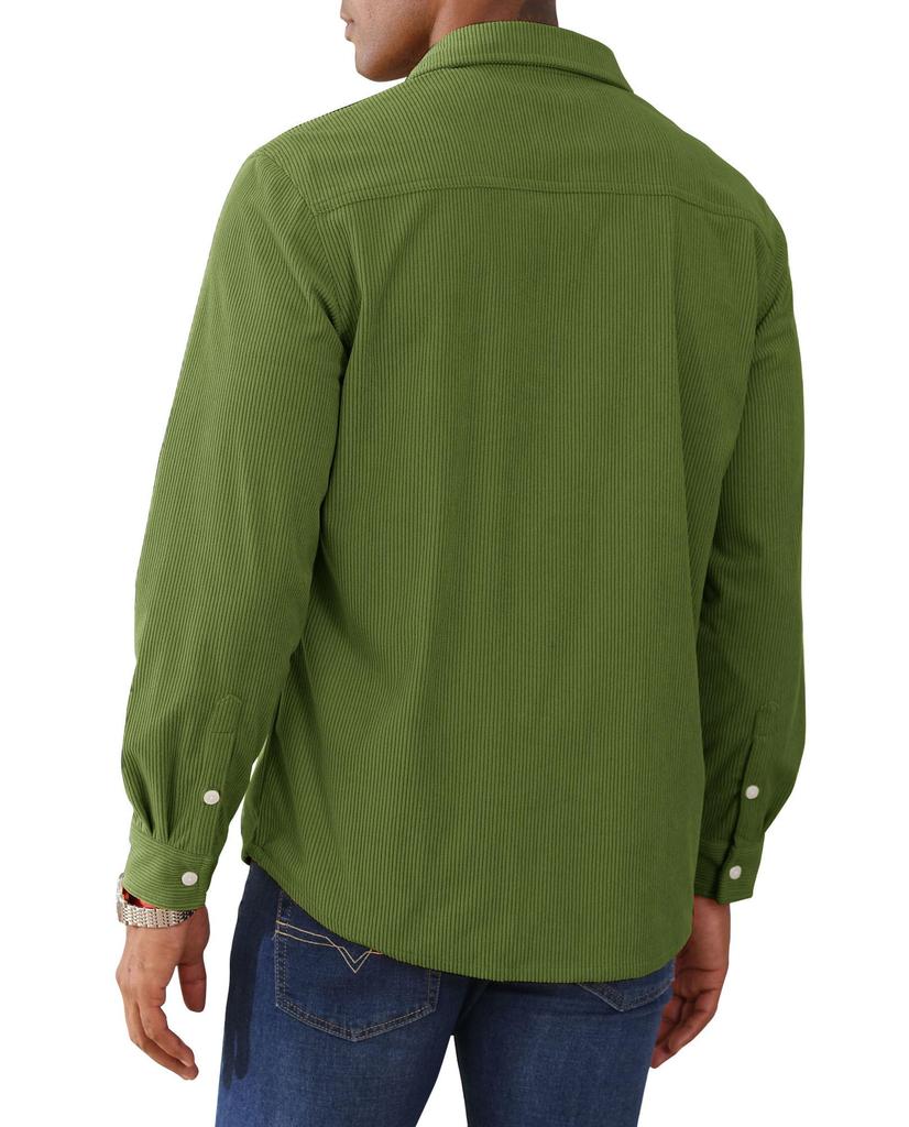 Long Sleeve Large Corduroy Buttoned Collared Shirt Work Green XL [KEFITEVD] Shirt, Men's, Size, Jacket, Plain, Outerwear, Autumn/Winter, Shirt,