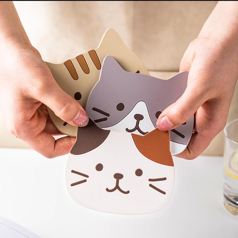 Cat Shaped Tea Coaster Cup Mat Pad Mug Holder Mat Coffee Drinks Table Placemats Heat-resistant Cup Coasters Home Decor Gift