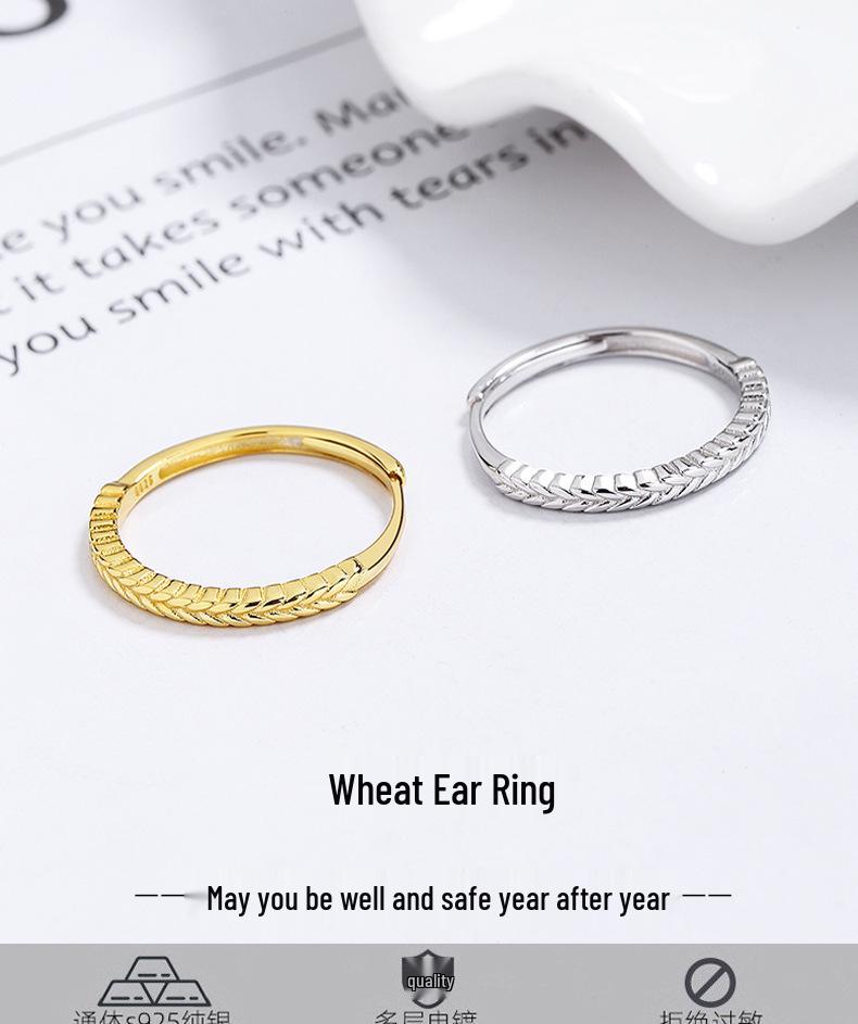 Women's Wheat Ear S925 Sterling Silver Open Ring - Simple, Versatile, High-End Jewelry