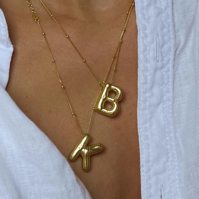 

Stainless Steel Gold Plated Initial Letter Pendant Necklace Chunky Bubble A-Z Alphabet Necklace Fashion Jewelry for Women Men Z срібний