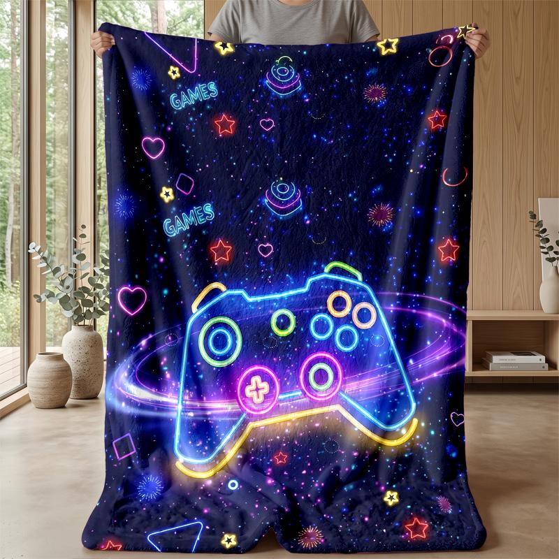 Neon Game Controller Theme blanket Lightweight Warm Flannel Blanket Decorative Throw Blanket for Home Decoration