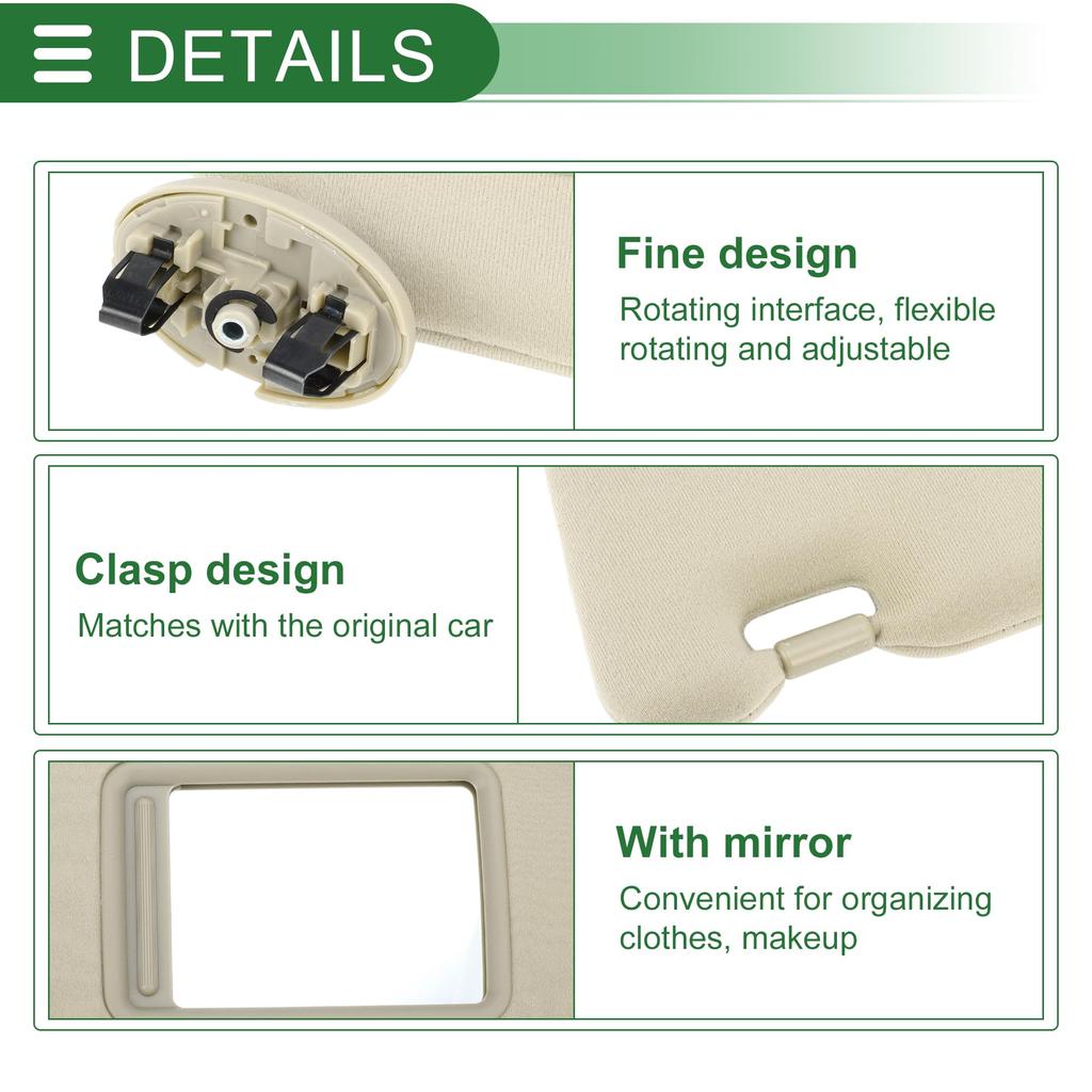 Motoforti Car Sun Visor Assembly for Toyota Camry 2007-2011, Plastic with Glass Fabric, Beige, Blocks Sunlight, Part Number 74310-06750-E0