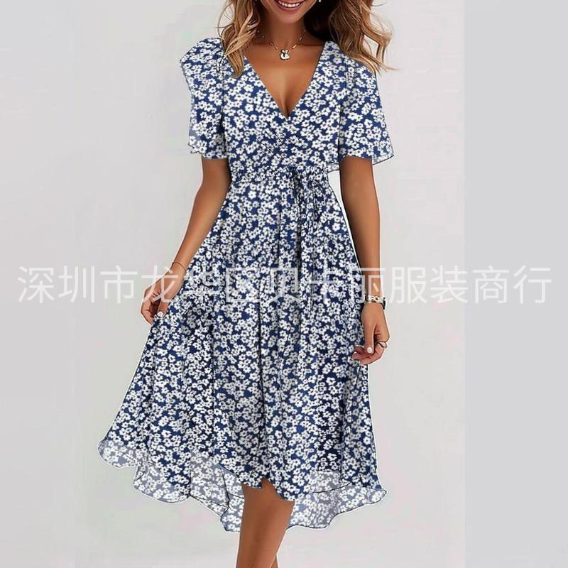 GMXIA Women's Fashion Summer Spring Short Sleeve V-Neck Casual Dresses