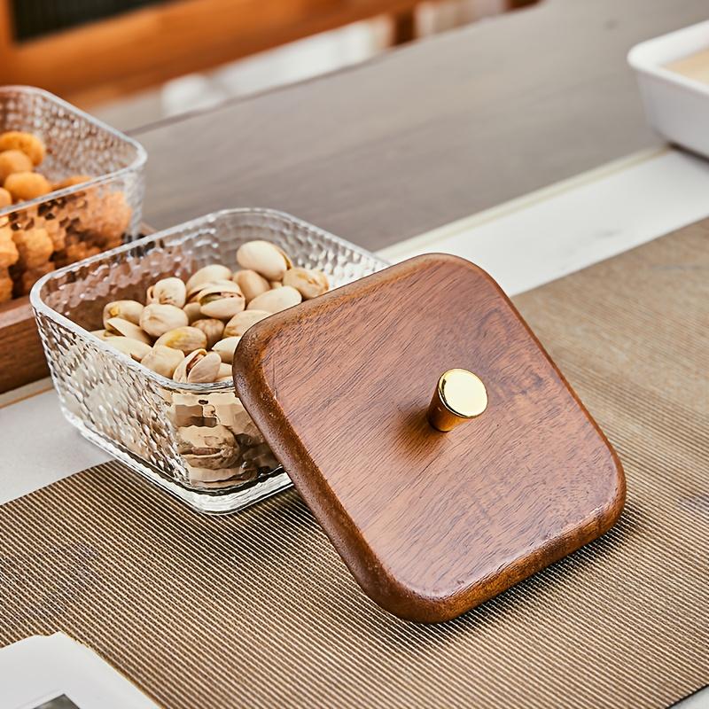 1 Set Glas Serviertablett-Set mit Deckel mit quadratischem Gittermuster & goldenem Knauf - Elegante Präsentation von Obst, Nüssen, Desserts für Weihnachten, Halloween, Hochzeiten, Partys