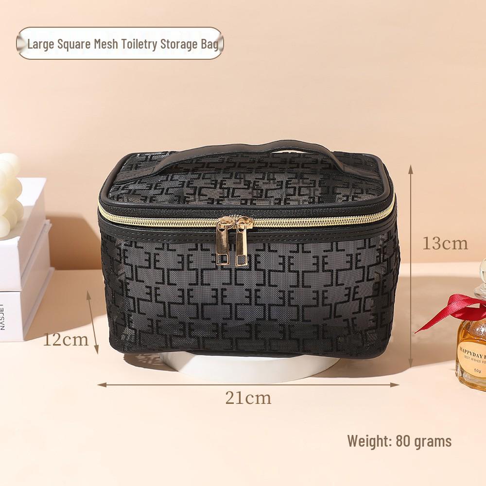 Damen High-End Schwarze Mesh-Make-up-Tasche - Große Kapazität, Wasserdicht, Tragbare Waschtasche