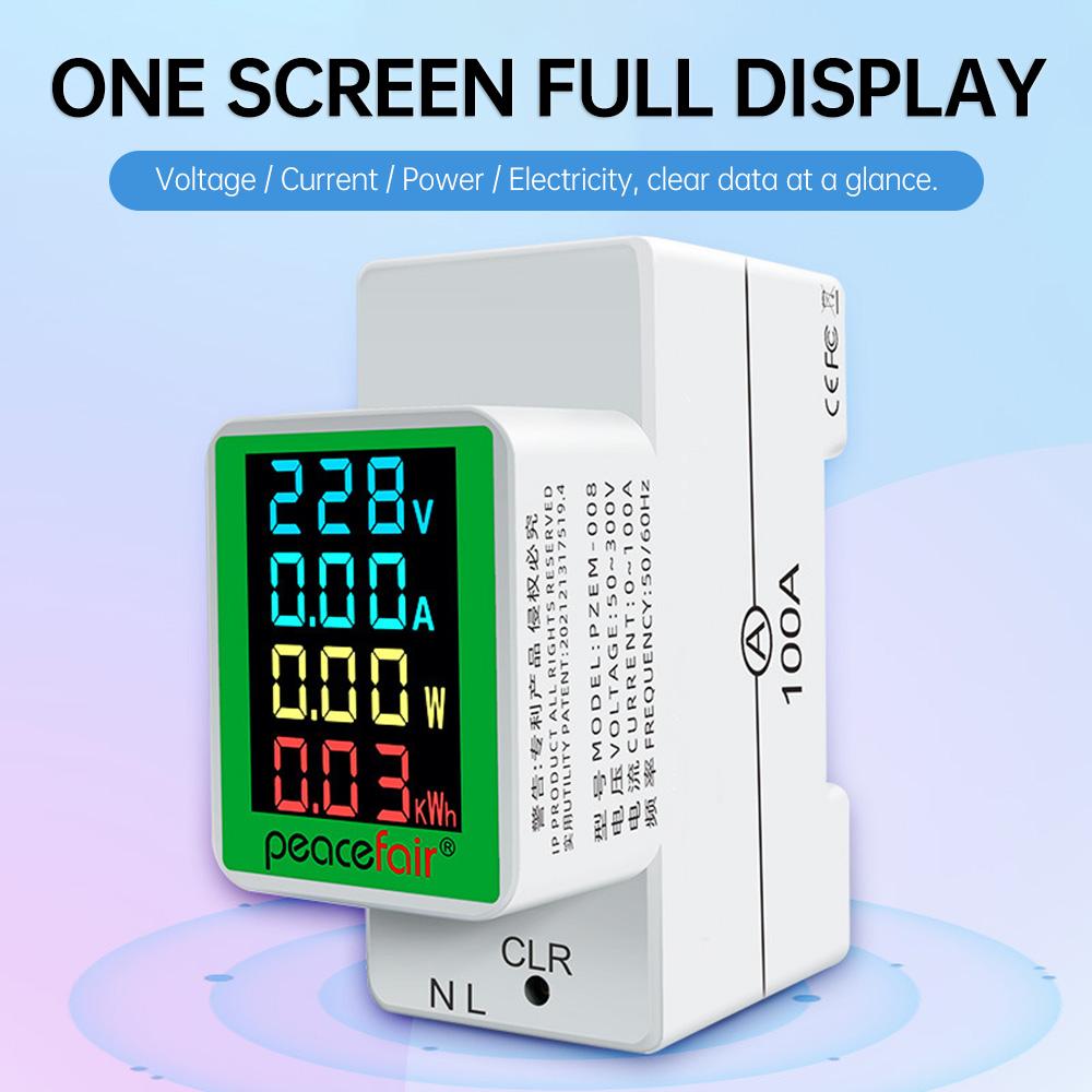 PZEM-008 AC Digital Multifunction Rail Meter Voltmeter Ammeter AC50-300V 100A Suitable for electronic maintenance, etc.