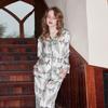 White Peacock Feather Silk Blend Loungewear Set Women Thin Long Sleeve Pajamas