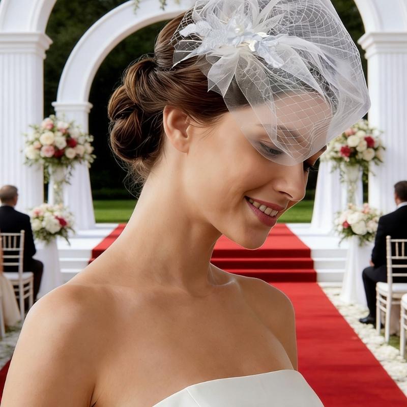 Romance Bird Nest Wedding Veil Tulle Veil Headpiece For Bride Special Occasion Gathering Ceremony Photography Headwear