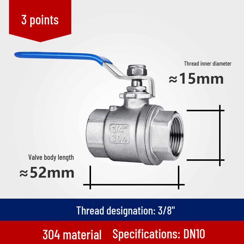 304 Stainless Steel Two-Piece Ball Valve with Internal Thread – Water Switch Valve, Available In 4 Points, 6 Points, and 1 Inch DN15-20.