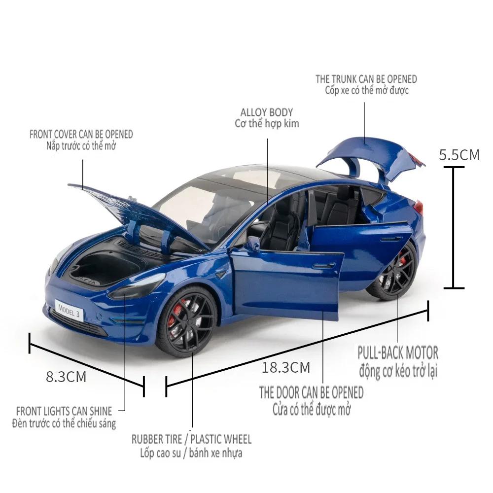 AKX1 1:24 TESLA Model 3 Car Toys Alloy Diecasts Metal Vehicles Car Model With Sound Light Vehicle Toys For Children Gifts Collection