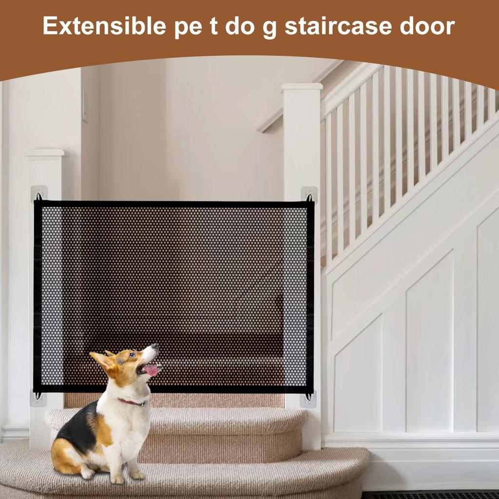 Folding Pet Fence Easy To Install Breathable Mesh Indoor Stairway No Drilling Supplies Retractable Safety Barrier For Cat Dog