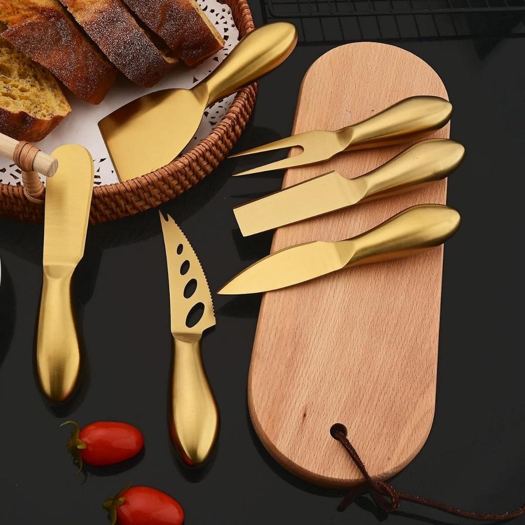 6pcs Matte Stainless Steel Cheese Knife Forks Set for Slicing Cutting Spreading Mini Butter Knives Dishwasher Safe