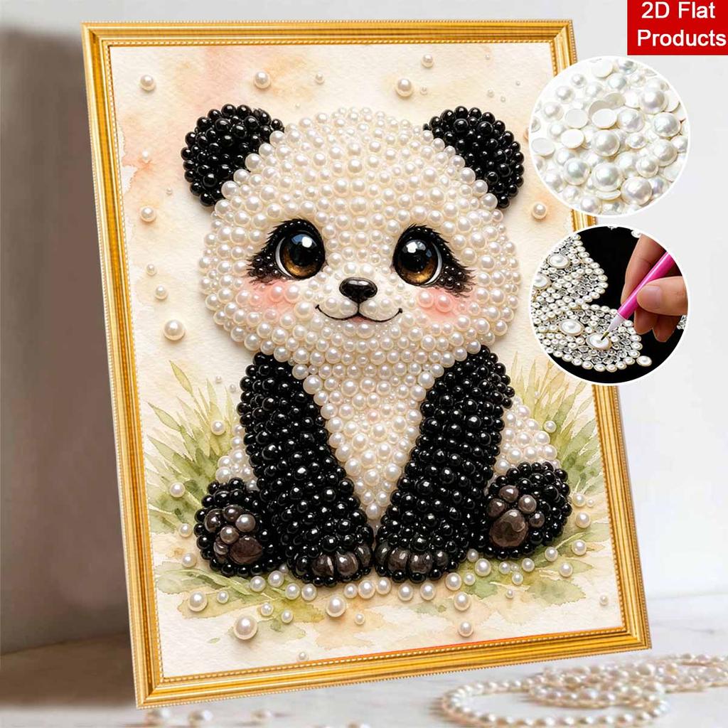 DIY Framed Pearl Painting Kit with Adorable Baby Panda 5D Sparkling Bead Art Canvas Ready to Display Home Decor Gift Idea for Living Room Wall
