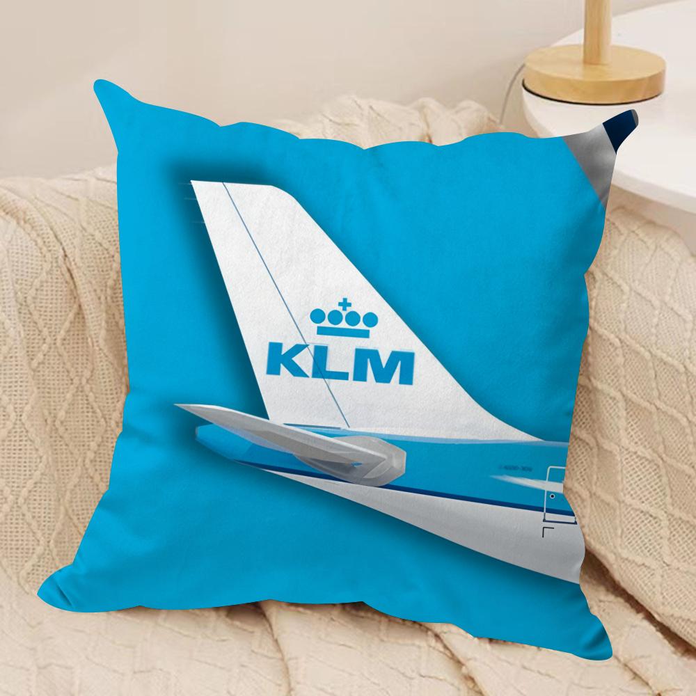 Netherlands Klm R-Royal Dutch Airline Cushion Cover Silky Short Plush Invisible Zipper Dustproof Sofa Pillow Case For Home Decor