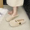 Fairy wind flat-bottomed Mary Jane fluffy shoes women's shoes wear 2025 new autumn and winter warm plush slippers