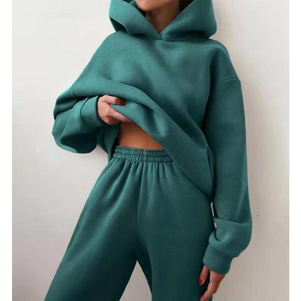 Women Elegant Solid Sets For Women Warm Hoodie Sweatshirts And Long Pant Fashion Two Piece Sets Ladies Sweatshirt Suits