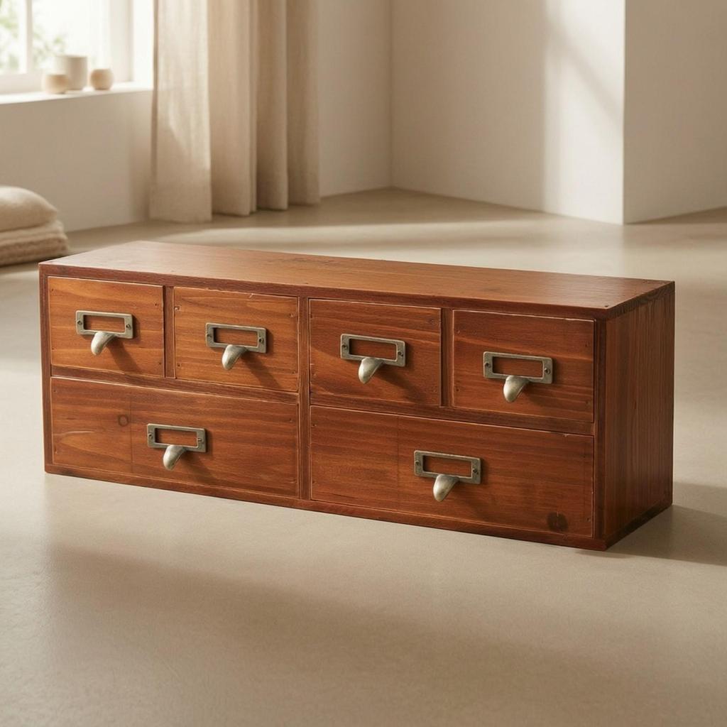 Wooden Desk Organizer with Drawers Compact Desktop Storage Cabinet for Office