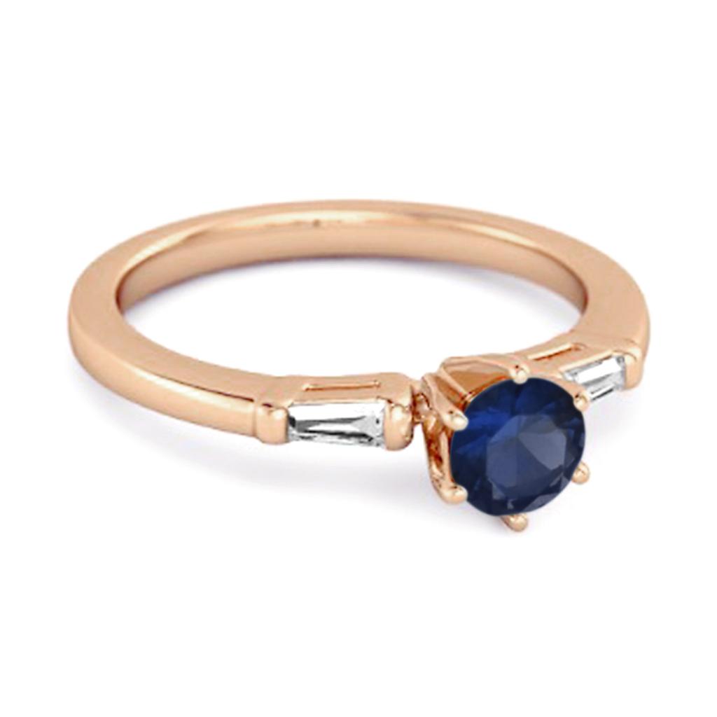 Blue Sapphire Three Stone Ring - 925 Sterling Silver Rose Gold Vermeil