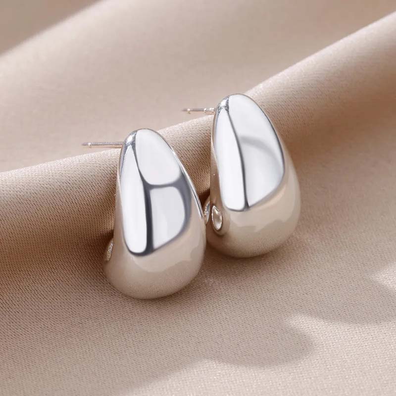 Vintage Chunky Dome Drop Earrings For Women Gold Plated Stainless Steel Thick Teardrop Earring Statement Wedding Jewelry Gift