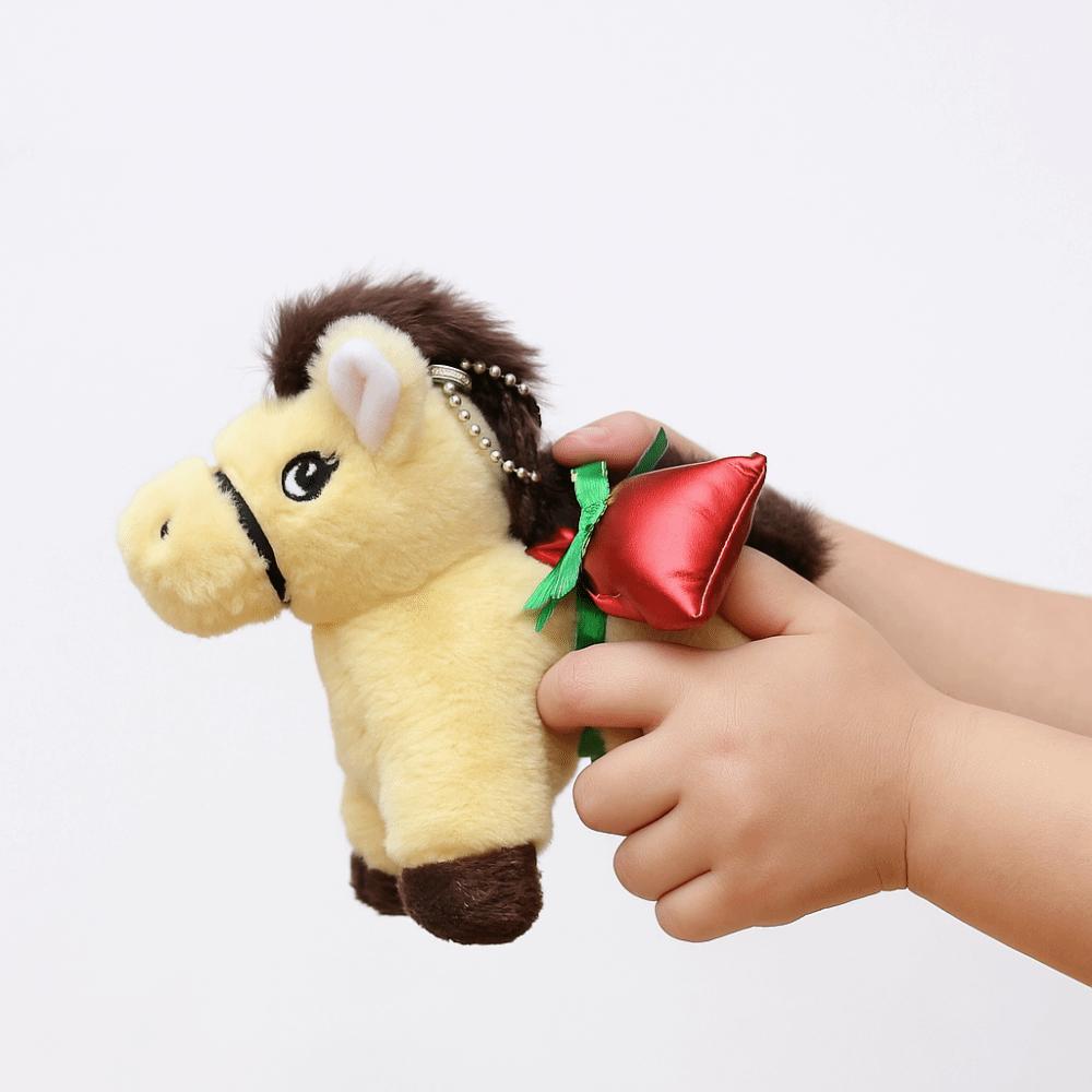 Chinese Style Vintage Pony Plush Keychain PP Cotton Chinese Horse Plush Keyring Birthday Gift