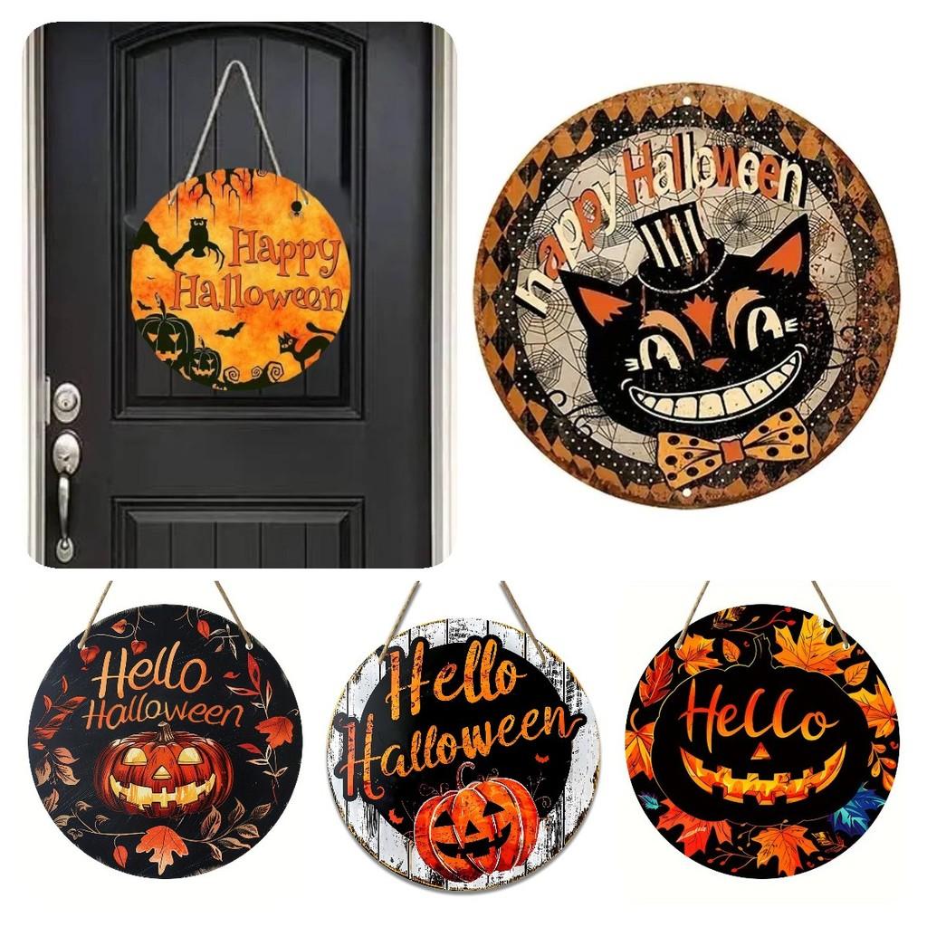 Wooden Halloween Pumpkin Trick Or Treat Decoration Haunted House Door Hangings