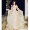 Champagne evening dress women's 1011 new summer high-end banquet temperament host dinner fairy dress