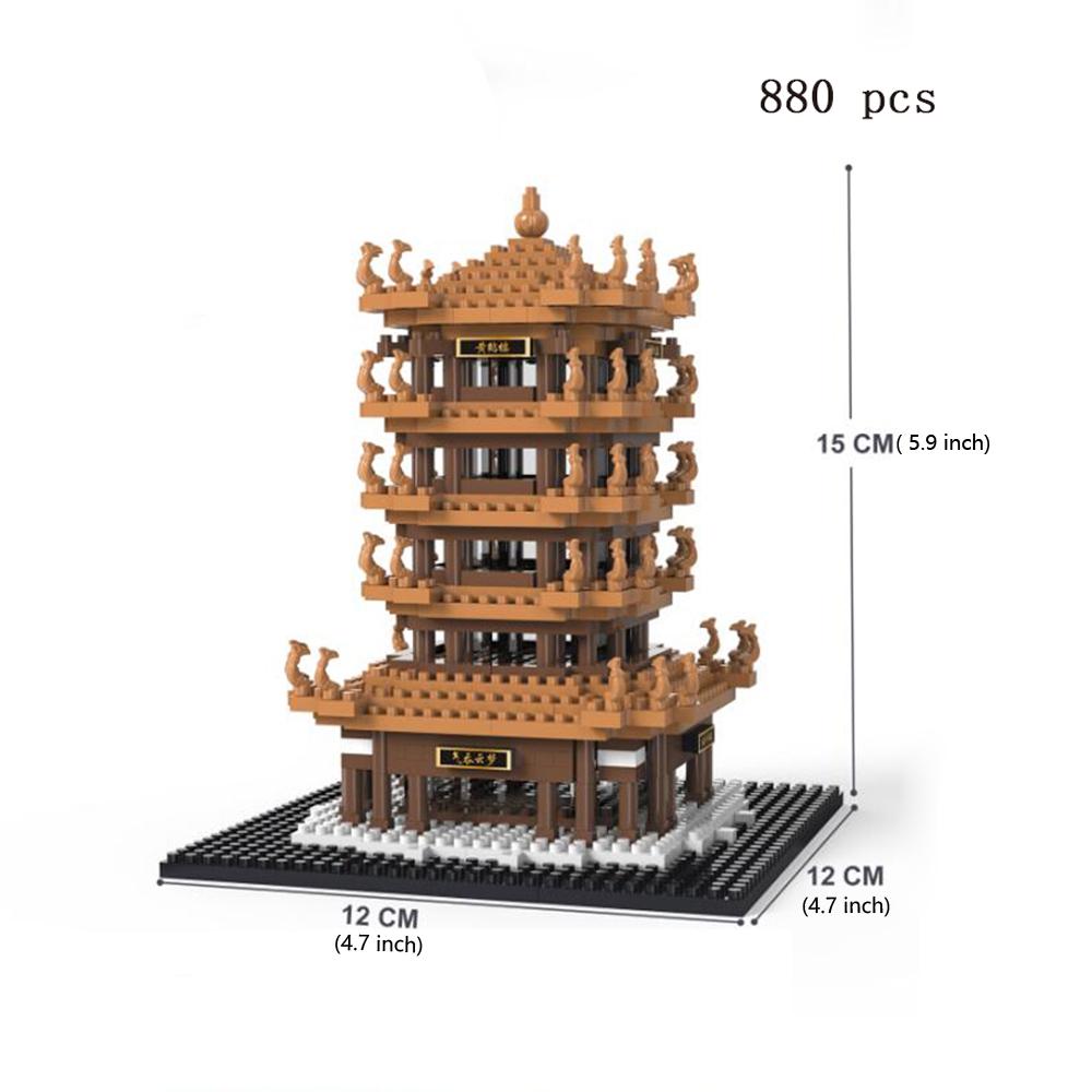 Knew Built Yellow Crane Tower of Ancient China Exquisite Building Blocks Construction Toy Optional LED Light Stunning Scenic