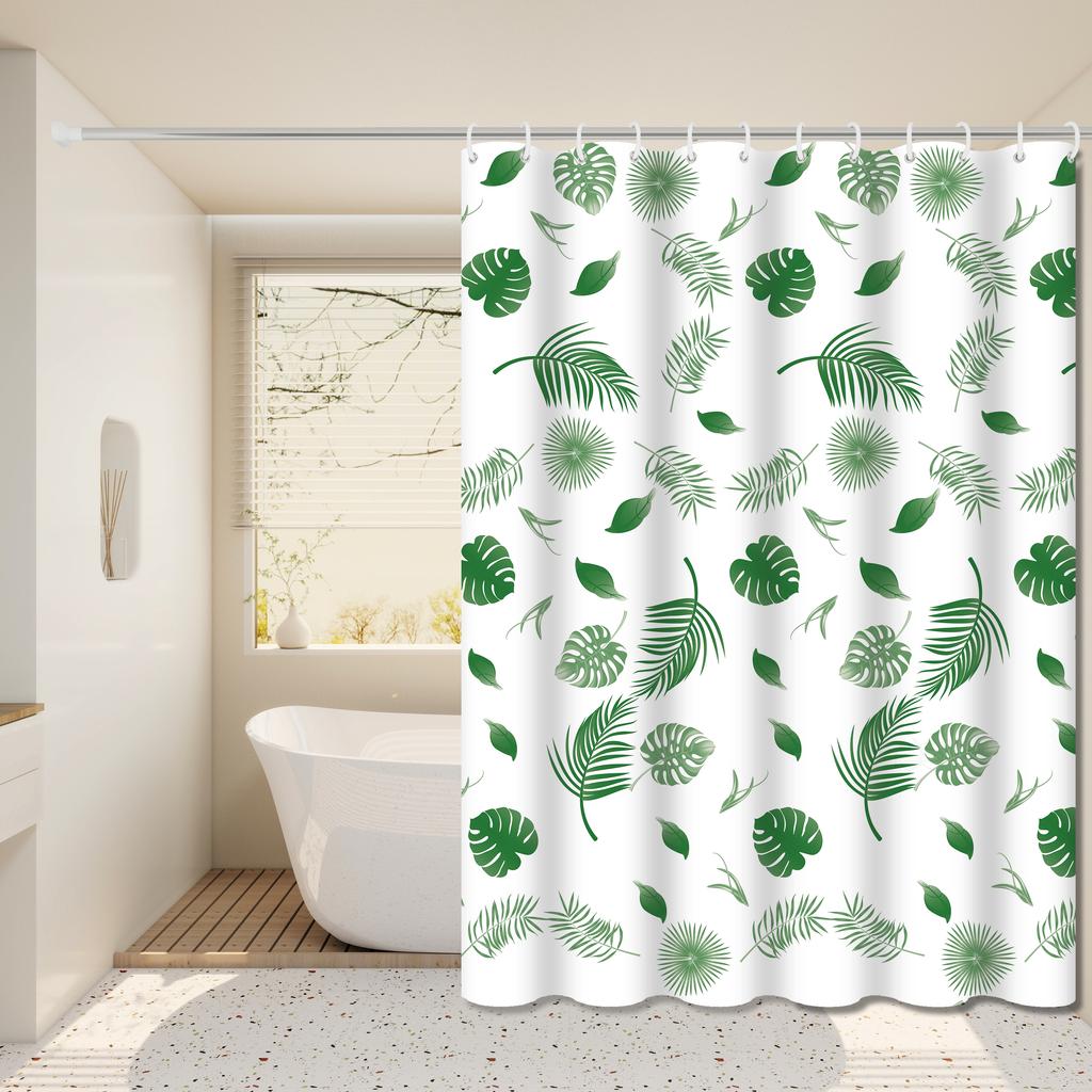 Green Leaf Versatile Shower Curtain, Fresh and Simple Bathroom Curtain, Creates a Healing Bathroom Space