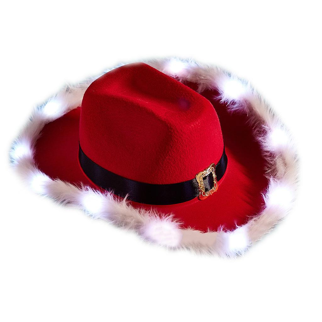Light-up Cowgirl Cowboy Hats for Women Men Thick Fabric Cowboy Hat with Led Brim Christmas Jazz Felt Hat Casual Hats