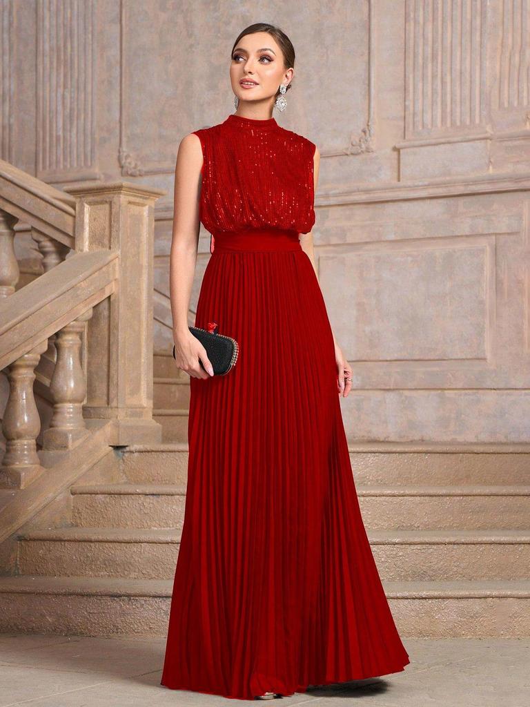 Sequin Pleated Banquet Evening Dress - Spring/Summer Women's Party Wedding Fashion