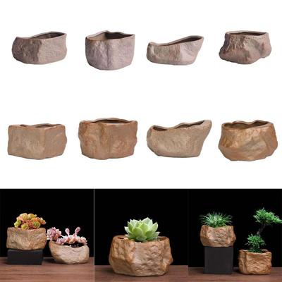 Ceramic Plant Flower Pot Stone Shape Bonsai Potted Flowerpot  Home Decoration