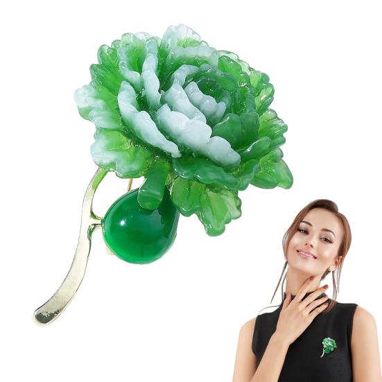 Brosche Anstecknadel Grüne Pfingstrose Harz Rostfrei Brosche Realistisches Aussehen Anzug Revers Kleid Abzeichen Schmuck Accessoire
