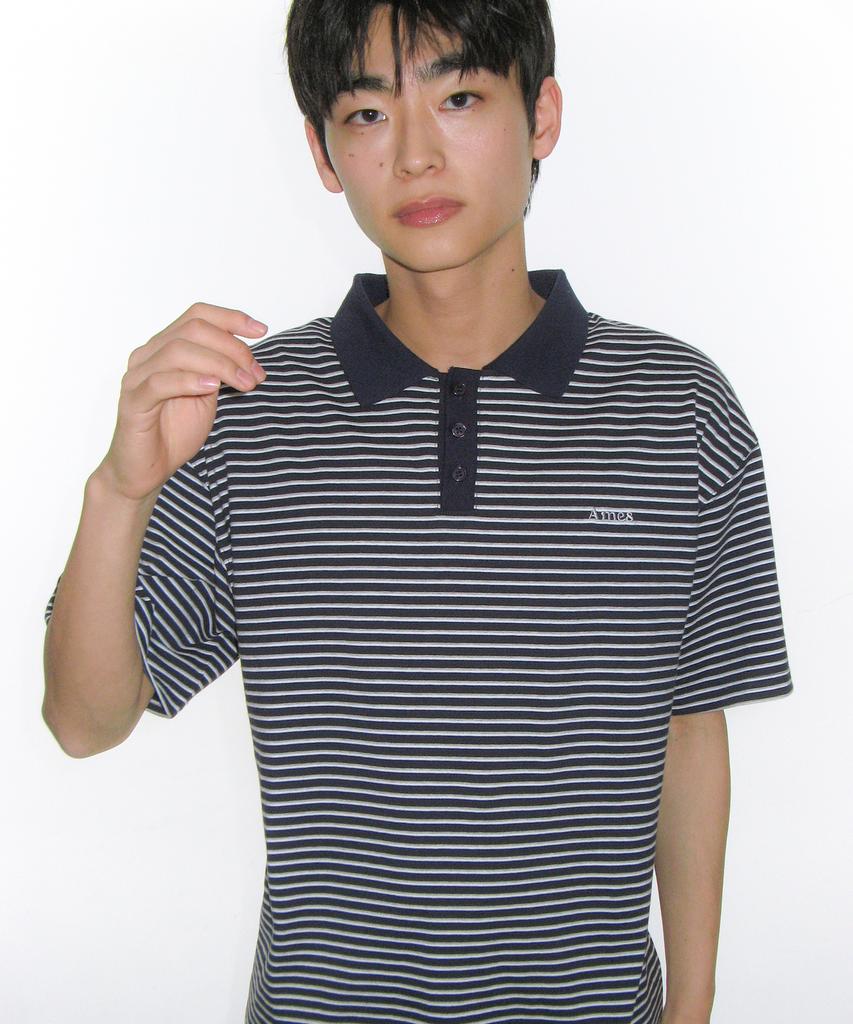 AMES-WORLDWIDE Basic Stripe Collar Tee Navy