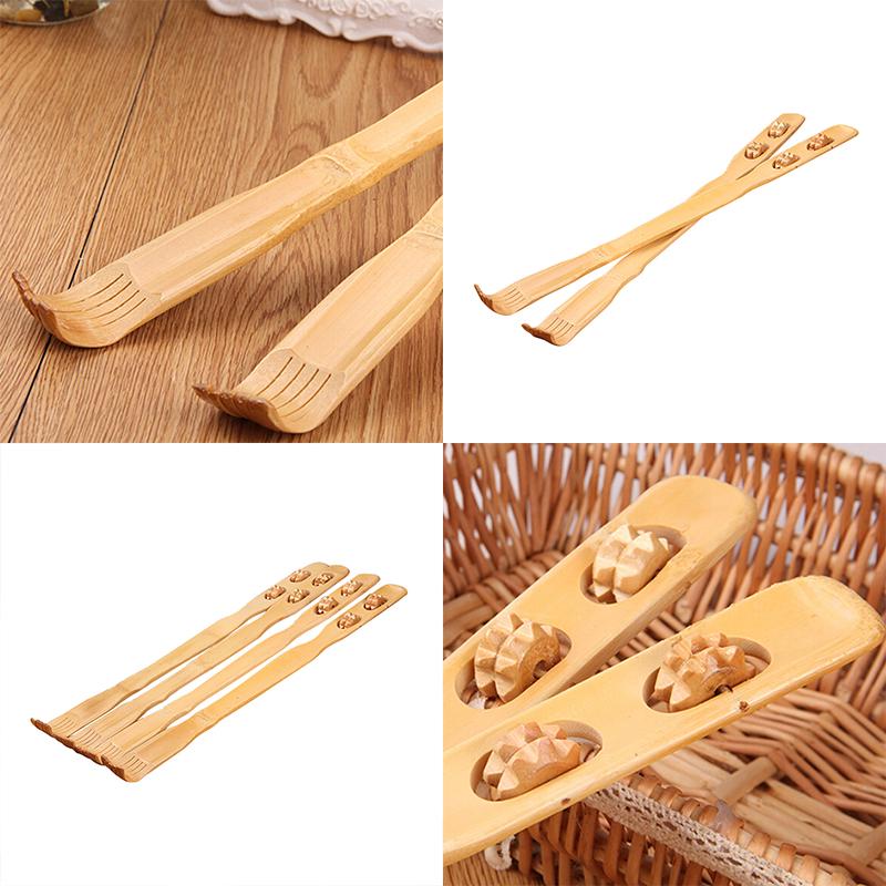 18" Handy Bamboo Massager Back Scratcher Wooden Body Stick Roller Itch Relaxer