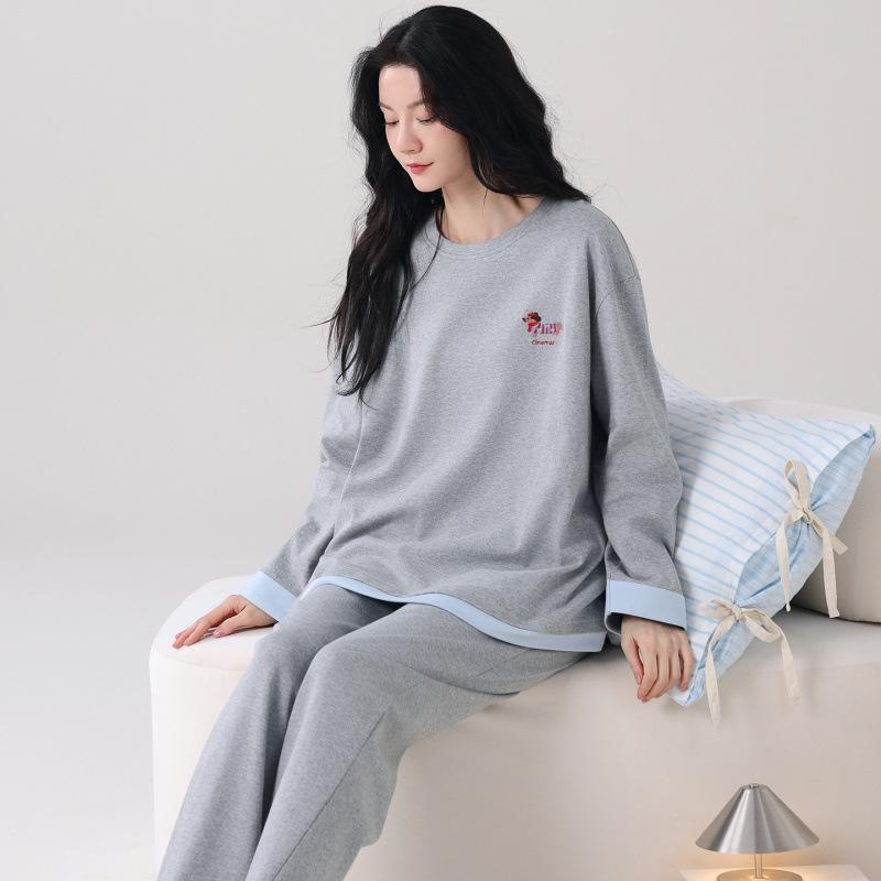 Pure Cotton Women's Long Sleeve Pajamas Set for Spring, Autumn, Winter 2026 - Solid Color Pullover for Home or Outdoors