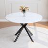Mesa de Jantar Redonda Moderna com Aparência de Mármore Branco feita de MDF – Estrutura em X Preta, Mesa de Jantar para Cozinha e Sala de Estar, 110 cm de Diâmetro