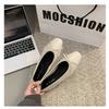 Women Leather Flat Shoes Fashionable Round Toe Casual Ballerina Bow Ballet Shoes Soft Moccasin Black with Beige Lolita Shoes