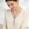 Korean Style Claw Chain Water Drop Crystal Long Sweater Necklace with Pearls