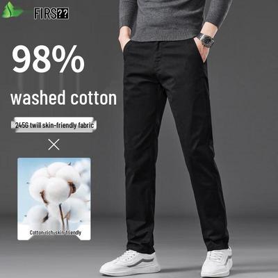 FIRS Men's 98% Cotton Thickened Wrinkle-Resistant Straight-Leg Casual Pants