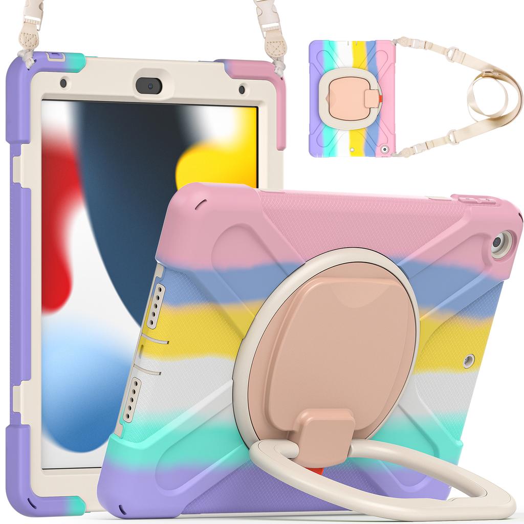 360 Rotating Kids Case Universal for IPad 10.2 2019 2020 2021 7th 8th 9th Generation Heavy Duty Stand Cover with Shoulder Strap