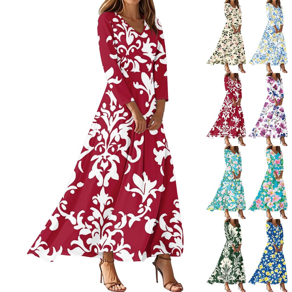 Women's Three-quarter Sleeves Fashionable Floral Print Loose Casual Comfortable Dress