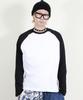Deumakeu Raglan Color Block Solid Long Sleeve T-Shirt Black & White