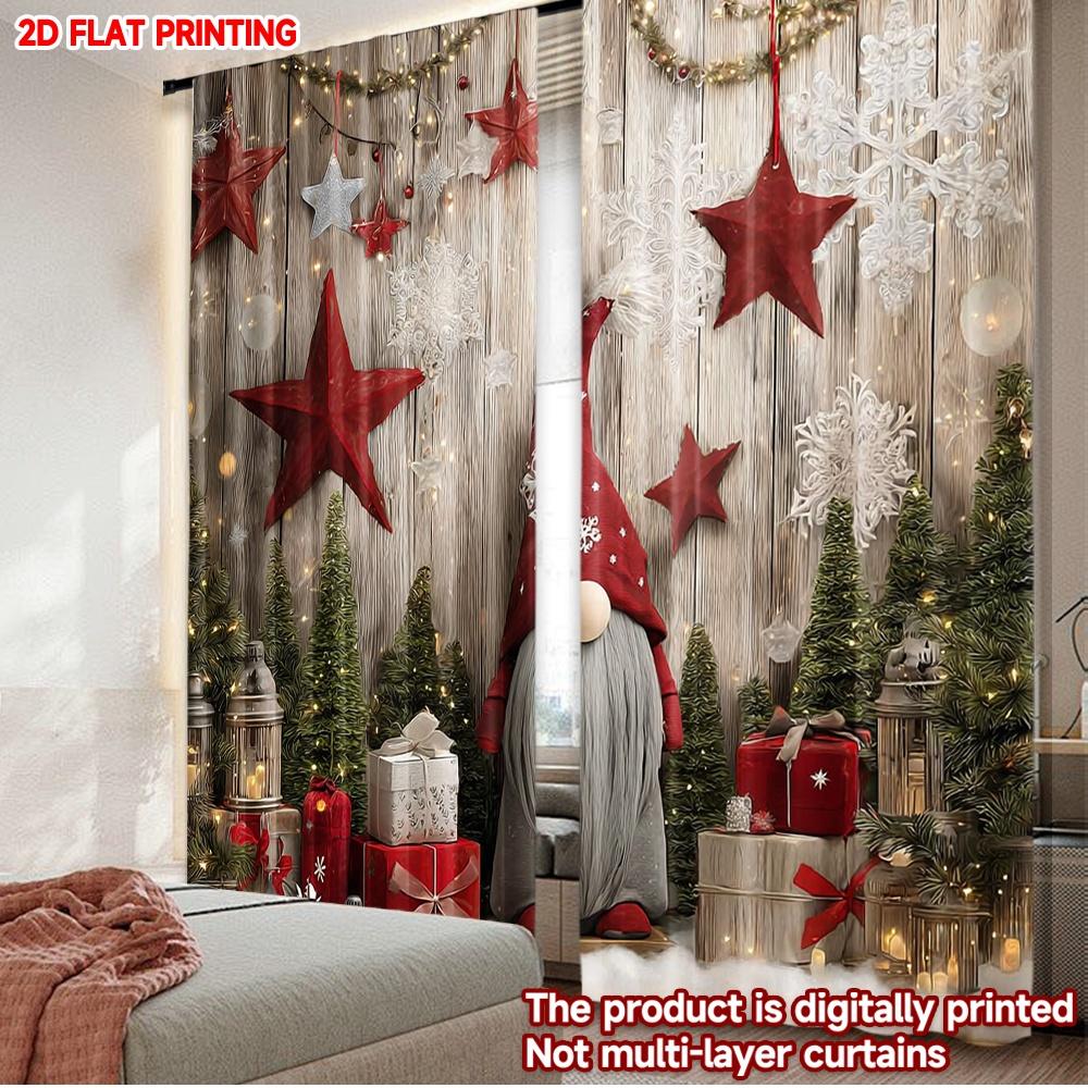 

2D flat printing 2pcs Christmas Hot Curtains Christmas Gnome With Stars Digital Printed Polyester Drapes Party Decorations for 100*130 Grommet Top 1pcs